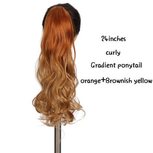 SHANGKE 24''Long Straight Drawstring Ponytail Clip In Synthetic Hair Extension Extensions Wrap on Hair Temperature Fiber