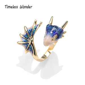 Timeless Wonder Enemal Dragon Stackable Rings Fancy Jewelry Punk Cocktail Designer Boho Gift Ins Gothic Red Green Blue Pink 4394