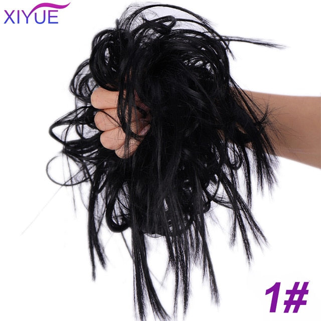 XIYUE Natural curly Messy Bun Tousled Hairpiece Elastic Bands Fake Hair Band Donut Wrap Ponytai Chignon Hair Extension for Women