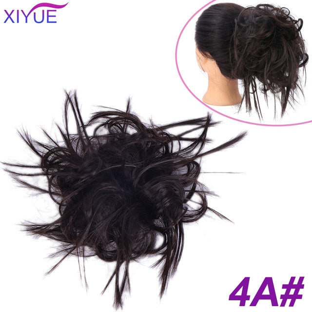 XIYUE Natural curly Messy Bun Tousled Hairpiece Elastic Bands Fake Hair Band Donut Wrap Ponytai Chignon Hair Extension for Women