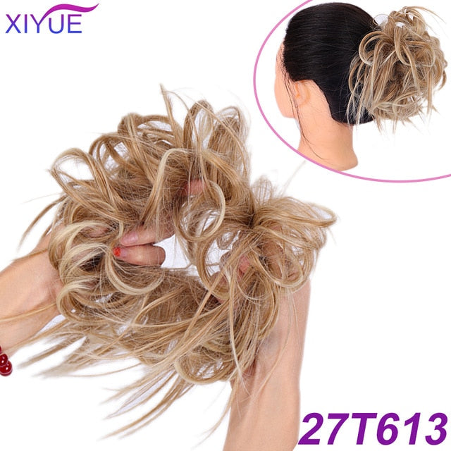 XIYUE Natural curly Messy Bun Tousled Hairpiece Elastic Bands Fake Hair Band Donut Wrap Ponytai Chignon Hair Extension for Women