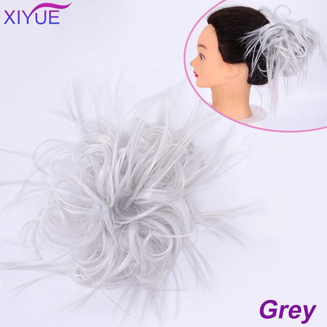 XIYUE Natural curly Messy Bun Tousled Hairpiece Elastic Bands Fake Hair Band Donut Wrap Ponytai Chignon Hair Extension for Women