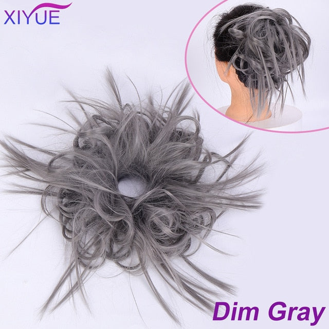 XIYUE Natural curly Messy Bun Tousled Hairpiece Elastic Bands Fake Hair Band Donut Wrap Ponytai Chignon Hair Extension for Women