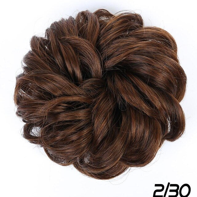 XIYUE Natural curly Messy Bun Tousled Hairpiece Elastic Bands Fake Hair Band Donut Wrap Ponytai Chignon Hair Extension for Women