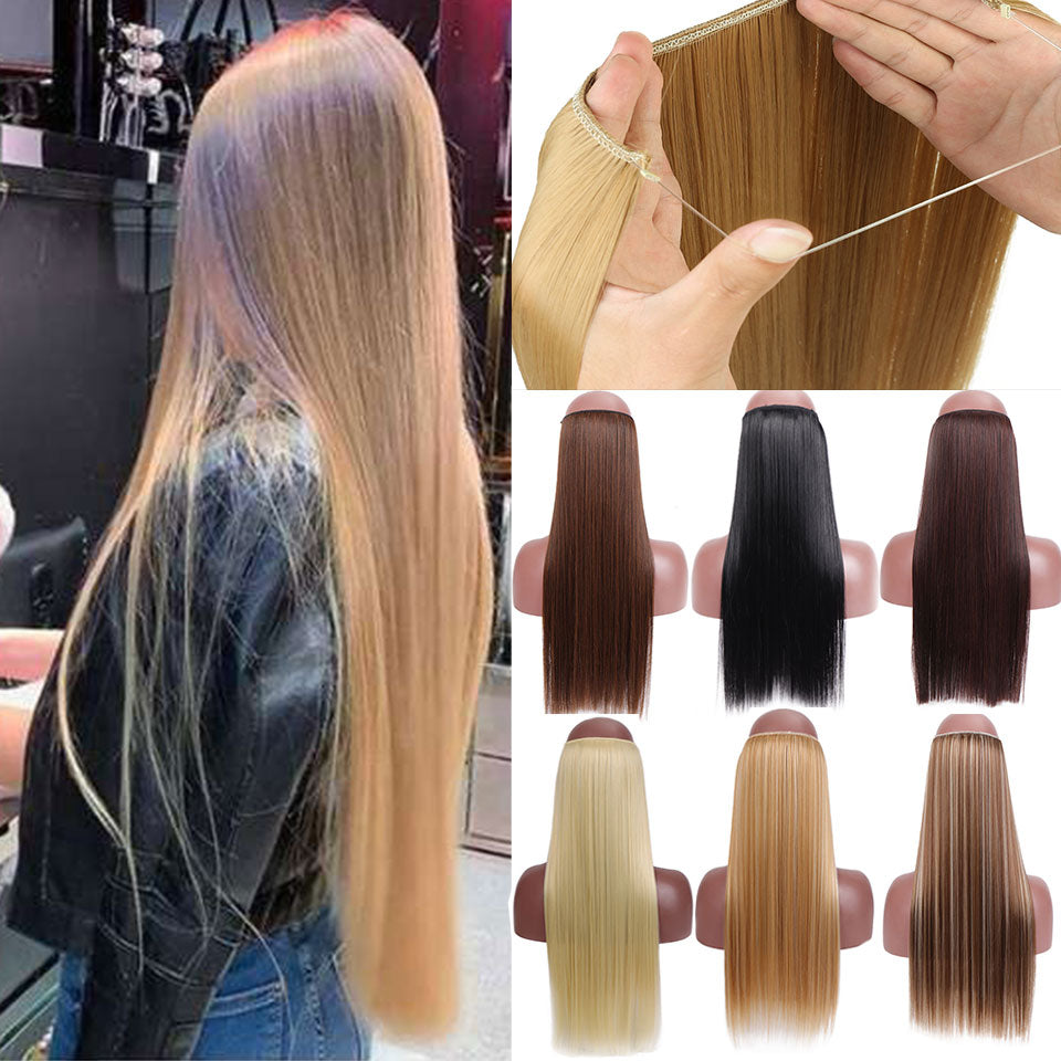 SHANGKE No Clips In Straight Hair Extensions Invisible Ombre Bayalage Synthetic Natural Hidden Secret Wire Crown Grey Pink Hair