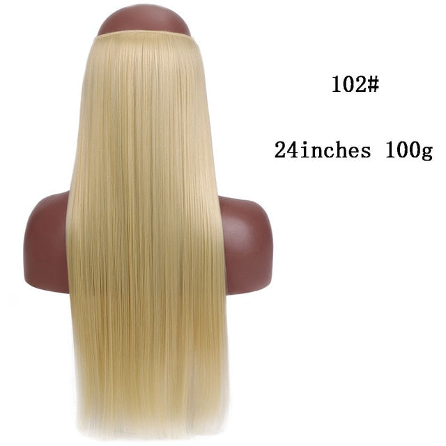 SHANGKE No Clips In Straight Hair Extensions Invisible Ombre Bayalage Synthetic Natural Hidden Secret Wire Crown Grey Pink Hair