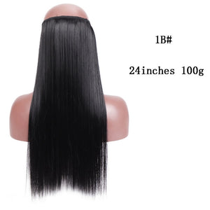 SHANGKE No Clips In Straight Hair Extensions Invisible Ombre Bayalage Synthetic Natural Hidden Secret Wire Crown Grey Pink Hair