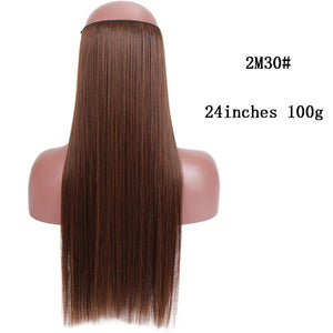 SHANGKE No Clips In Straight Hair Extensions Invisible Ombre Bayalage Synthetic Natural Hidden Secret Wire Crown Grey Pink Hair