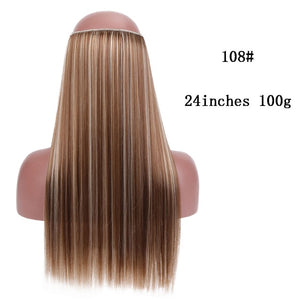 SHANGKE No Clips In Straight Hair Extensions Invisible Ombre Bayalage Synthetic Natural Hidden Secret Wire Crown Grey Pink Hair