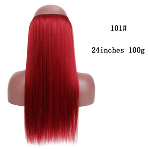 SHANGKE No Clips In Straight Hair Extensions Invisible Ombre Bayalage Synthetic Natural Hidden Secret Wire Crown Grey Pink Hair