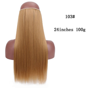 SHANGKE No Clips In Straight Hair Extensions Invisible Ombre Bayalage Synthetic Natural Hidden Secret Wire Crown Grey Pink Hair