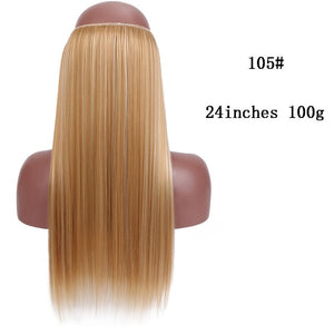 SHANGKE No Clips In Straight Hair Extensions Invisible Ombre Bayalage Synthetic Natural Hidden Secret Wire Crown Grey Pink Hair