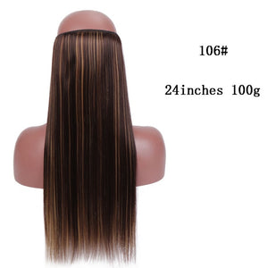 SHANGKE No Clips In Straight Hair Extensions Invisible Ombre Bayalage Synthetic Natural Hidden Secret Wire Crown Grey Pink Hair