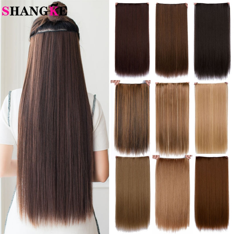 SHANGKE Long Straight Clip in Synthetic Hair Extensions Black Brown High Tempreture Pink Blue Red Hair Piece Bulk Hair Extension