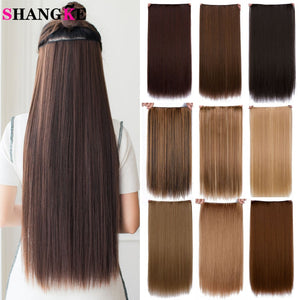 SHANGKE Long Straight Clip in Synthetic Hair Extensions Black Brown High Tempreture Pink Blue Red Hair Piece Bulk Hair Extension