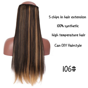 SHANGKE Long Straight Clip in Synthetic Hair Extensions Black Brown High Tempreture Pink Blue Red Hair Piece Bulk Hair Extension
