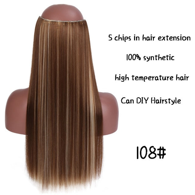 SHANGKE Long Straight Clip in Synthetic Hair Extensions Black Brown High Tempreture Pink Blue Red Hair Piece Bulk Hair Extension