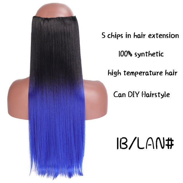 SHANGKE Long Straight Clip in Synthetic Hair Extensions Black Brown High Tempreture Pink Blue Red Hair Piece Bulk Hair Extension