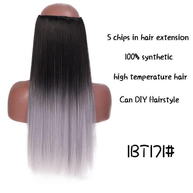 SHANGKE Long Straight Clip in Synthetic Hair Extensions Black Brown High Tempreture Pink Blue Red Hair Piece Bulk Hair Extension