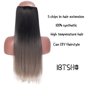 SHANGKE Long Straight Clip in Synthetic Hair Extensions Black Brown High Tempreture Pink Blue Red Hair Piece Bulk Hair Extension