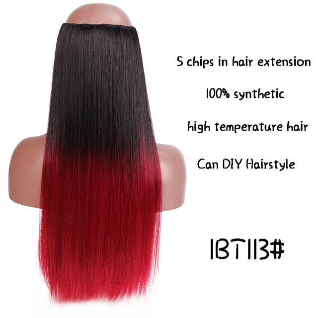 SHANGKE Long Straight Clip in Synthetic Hair Extensions Black Brown High Tempreture Pink Blue Red Hair Piece Bulk Hair Extension
