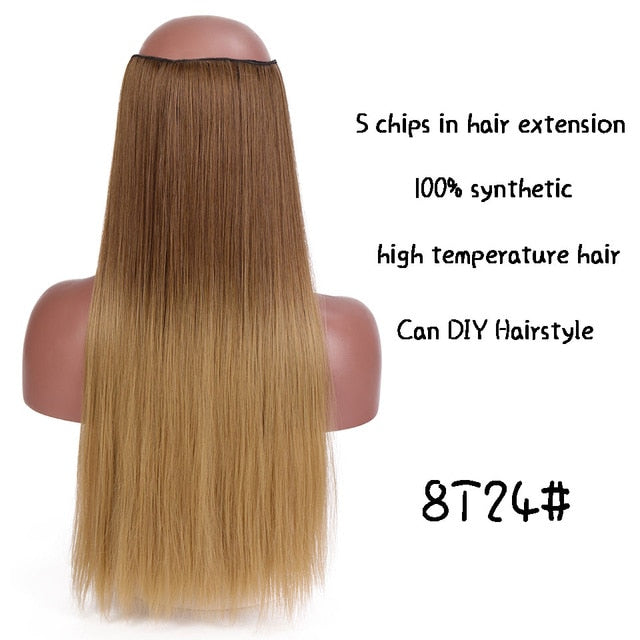 SHANGKE Long Straight Clip in Synthetic Hair Extensions Black Brown High Tempreture Pink Blue Red Hair Piece Bulk Hair Extension