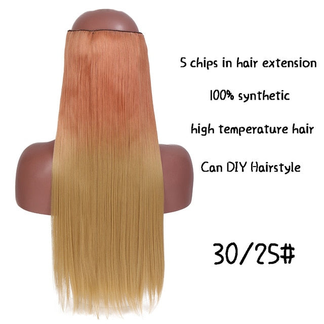 SHANGKE Long Straight Clip in Synthetic Hair Extensions Black Brown High Tempreture Pink Blue Red Hair Piece Bulk Hair Extension