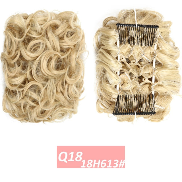 WERD  2 Plastic Comb Clip In Curly Synthetic Hair Pieces Chignon Updo Cover Hairpiece Extension Hair Bun Hair Accessories