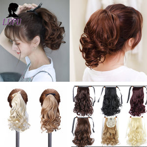 LUPU Short Wavy Clip In Drawstring Ponytail Synthetic Heat Resistant Hair Extensions Hairpieces Black Brown Hair Tail Headwear