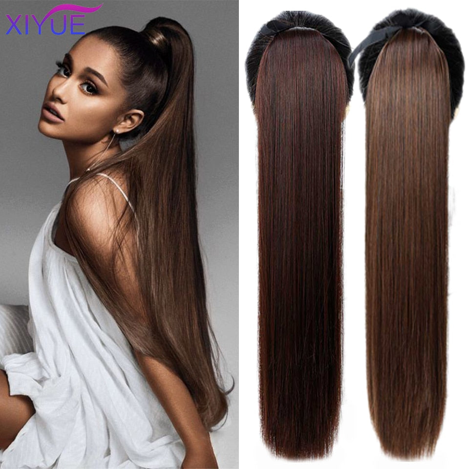 85CM Super Long Straight Clip Tail Wig Ponytail Wig And Synthetic Hair Clip Ponytail Extended 3 Colors Optional Headwear