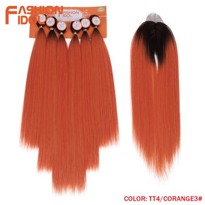 FASHION IDOL Yaki Straight Hair Bundles 7Pcs/Pack 16-20inch Ombre 613# Synthetic Hair Bundles With Closure Weave Hair Extension