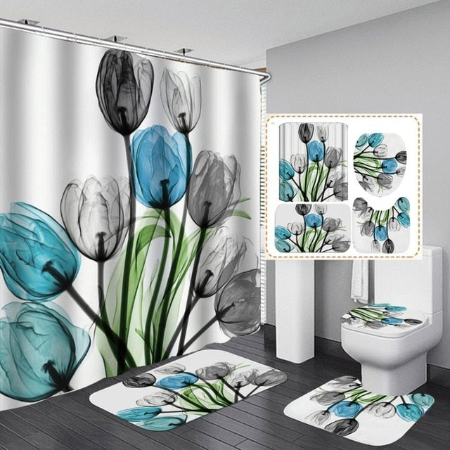 beautiful stripes  Print Shower Curtain 4 Piece Carpet Cover Toilet Cover Bath Mat Pad Set Bathroom Curtain with 12 Hooks