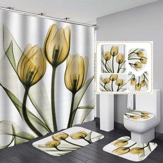 beautiful stripes  Print Shower Curtain 4 Piece Carpet Cover Toilet Cover Bath Mat Pad Set Bathroom Curtain with 12 Hooks