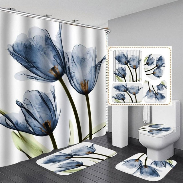 beautiful stripes  Print Shower Curtain 4 Piece Carpet Cover Toilet Cover Bath Mat Pad Set Bathroom Curtain with 12 Hooks