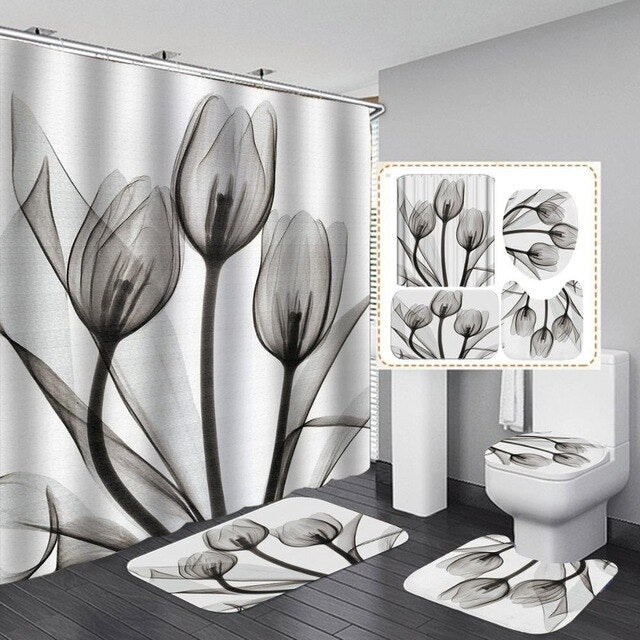 beautiful stripes  Print Shower Curtain 4 Piece Carpet Cover Toilet Cover Bath Mat Pad Set Bathroom Curtain with 12 Hooks