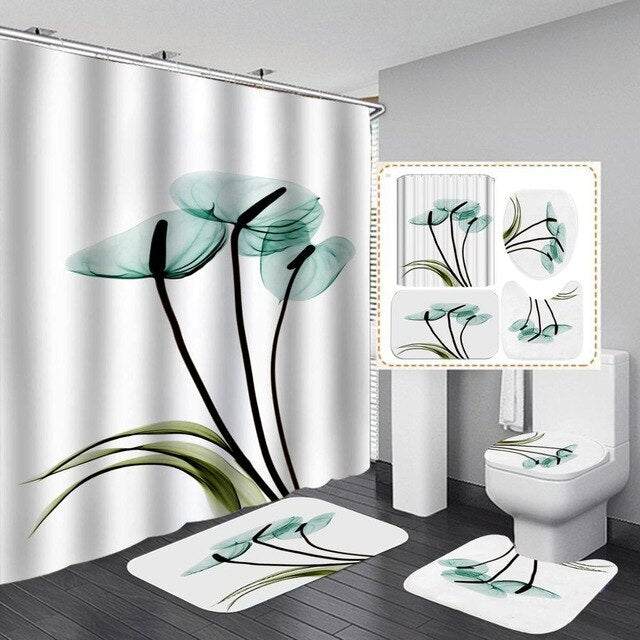 beautiful stripes  Print Shower Curtain 4 Piece Carpet Cover Toilet Cover Bath Mat Pad Set Bathroom Curtain with 12 Hooks