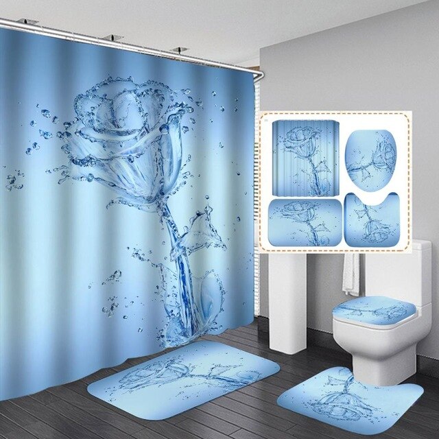 beautiful stripes  Print Shower Curtain 4 Piece Carpet Cover Toilet Cover Bath Mat Pad Set Bathroom Curtain with 12 Hooks
