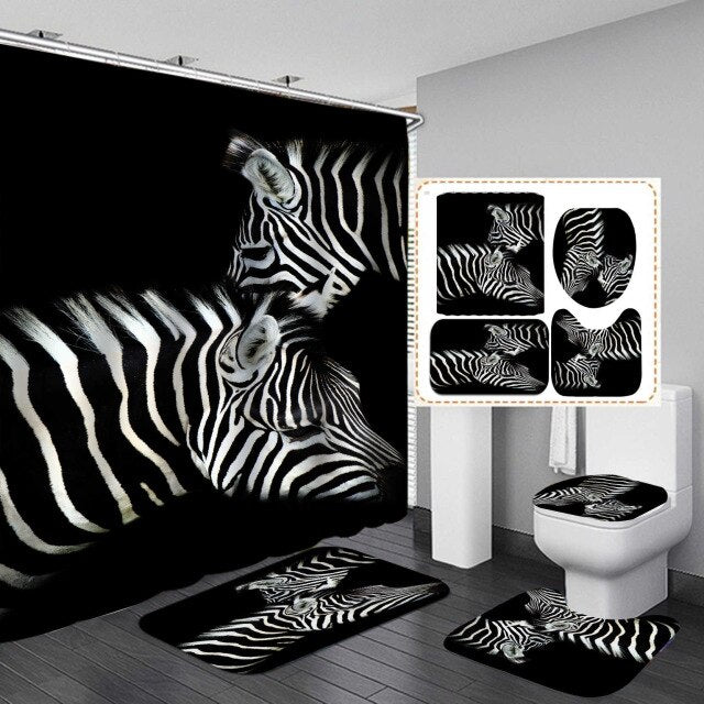 beautiful stripes  Print Shower Curtain 4 Piece Carpet Cover Toilet Cover Bath Mat Pad Set Bathroom Curtain with 12 Hooks