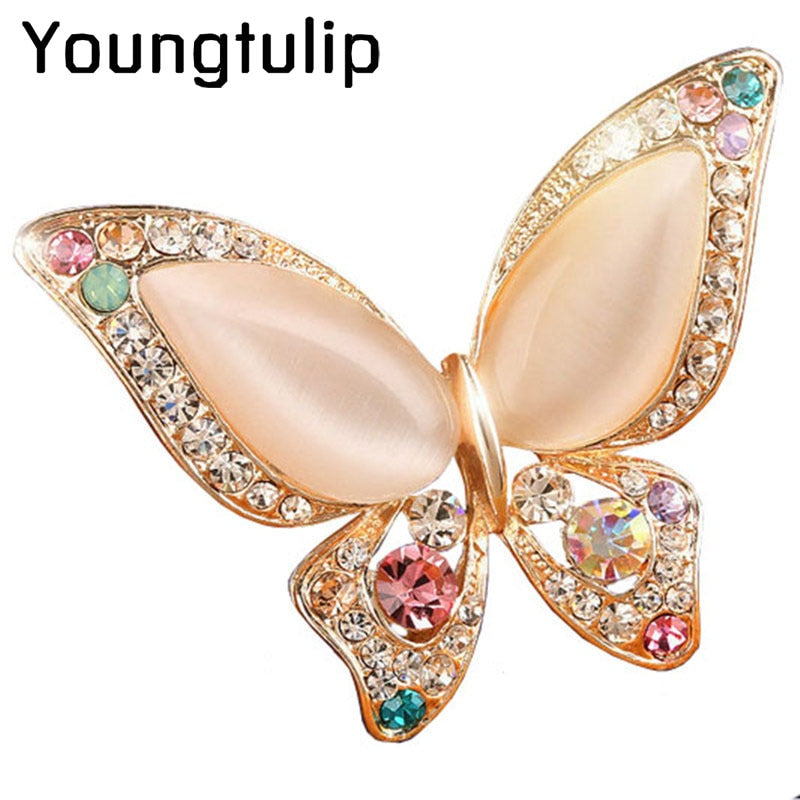 Young Tulip Cute Styles Gold Butterfly Brooches For Women Creative Crystals Needles Fancy Style Badge Jewelry Fending Luxury