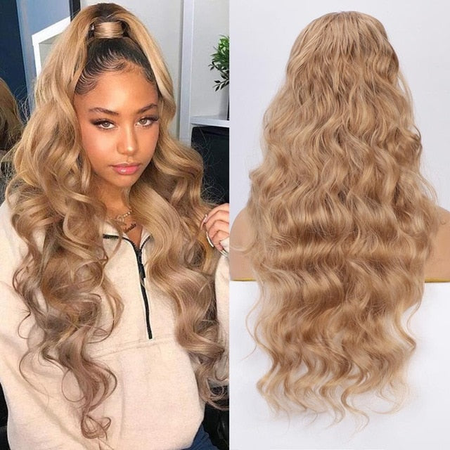 Doris Beauty Long Afro Kinky Curly Ponytail Extension 22 Inch Synthetic Drawstring Corn Hair Piece for Women Black Brown