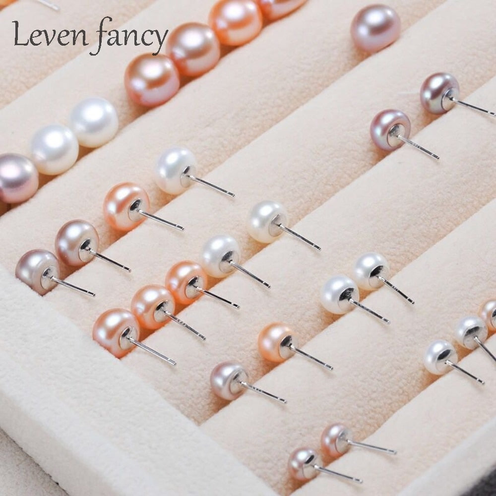 925 Sterling Silver Pink Peach Pearl Stud Earring White Purple Genuine Natural Freshwater Pearl Earrings for Women Girl Jewelry
