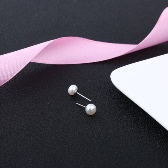 925 Sterling Silver Pink Peach Pearl Stud Earring White Purple Genuine Natural Freshwater Pearl Earrings for Women Girl Jewelry