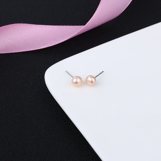 925 Sterling Silver Pink Peach Pearl Stud Earring White Purple Genuine Natural Freshwater Pearl Earrings for Women Girl Jewelry