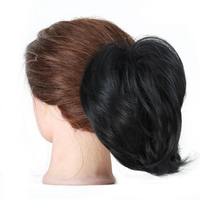 MERISIHAIR Girls Curly Scrunchie Chignon With Rubber Band Brown Gray Synthetic Hair Ring Wrap On Messy Bun Ponytails