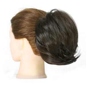 MERISIHAIR Girls Curly Scrunchie Chignon With Rubber Band Brown Gray Synthetic Hair Ring Wrap On Messy Bun Ponytails