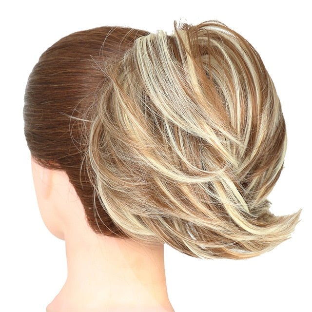 MERISIHAIR Girls Curly Scrunchie Chignon With Rubber Band Brown Gray Synthetic Hair Ring Wrap On Messy Bun Ponytails