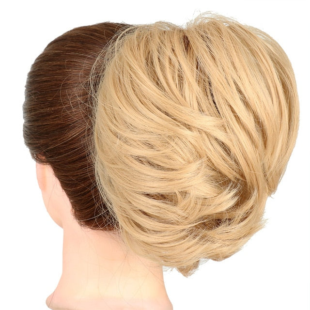 MERISIHAIR Girls Curly Scrunchie Chignon With Rubber Band Brown Gray Synthetic Hair Ring Wrap On Messy Bun Ponytails