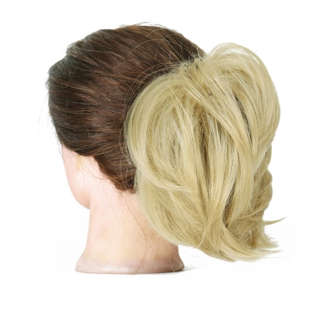 MERISIHAIR Girls Curly Scrunchie Chignon With Rubber Band Brown Gray Synthetic Hair Ring Wrap On Messy Bun Ponytails