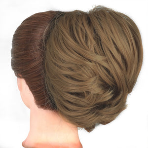 MERISIHAIR Girls Curly Scrunchie Chignon With Rubber Band Brown Gray Synthetic Hair Ring Wrap On Messy Bun Ponytails