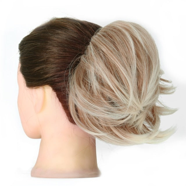 MERISIHAIR Girls Curly Scrunchie Chignon With Rubber Band Brown Gray Synthetic Hair Ring Wrap On Messy Bun Ponytails